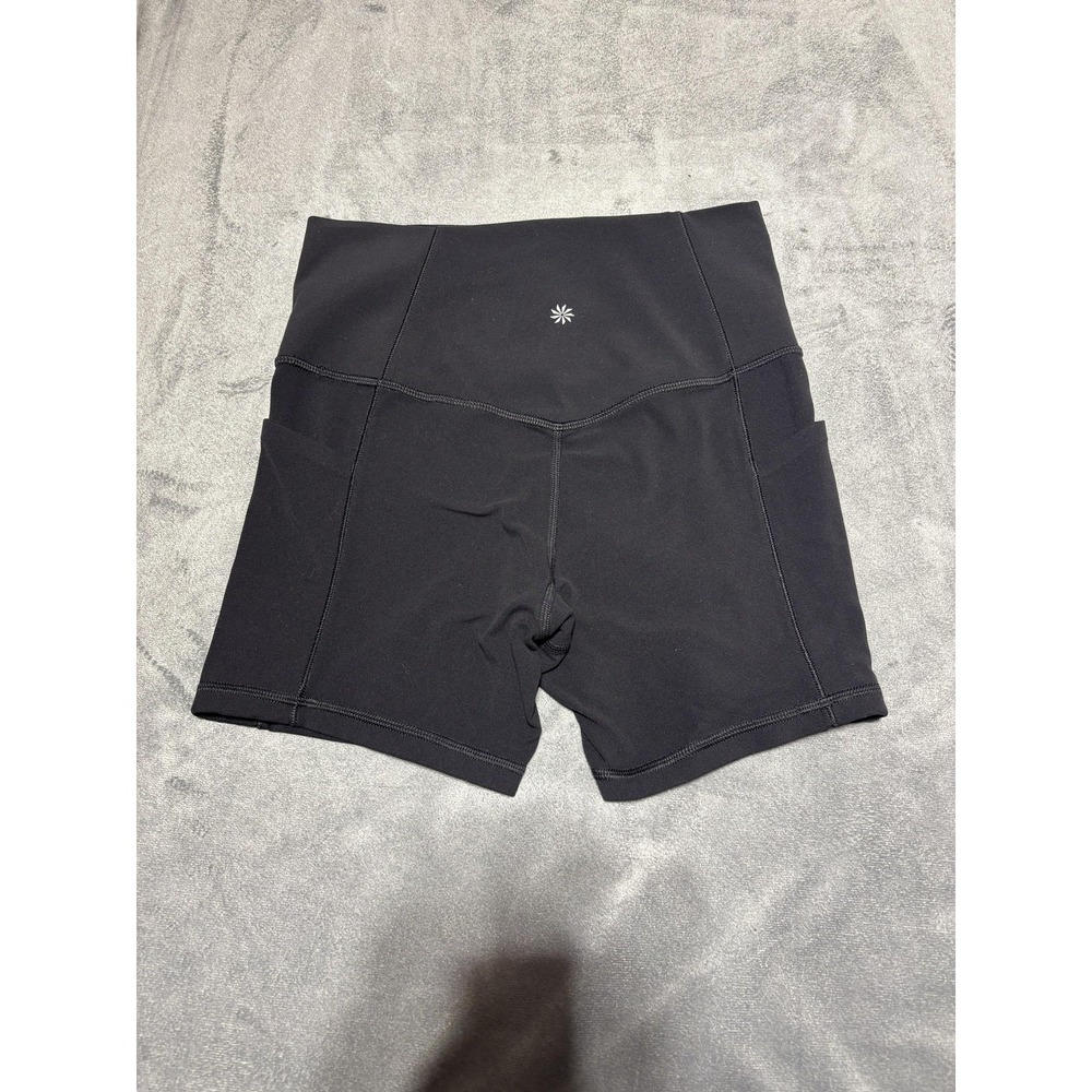 Athleta Womens Small Black Salutation Stash 5" Shorts Gym Athletic 531302
